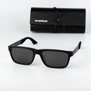 Montblanc Men Sunglasses Matte Black Grey Rectangle MB0299S 005 NEW AUTHENTIC